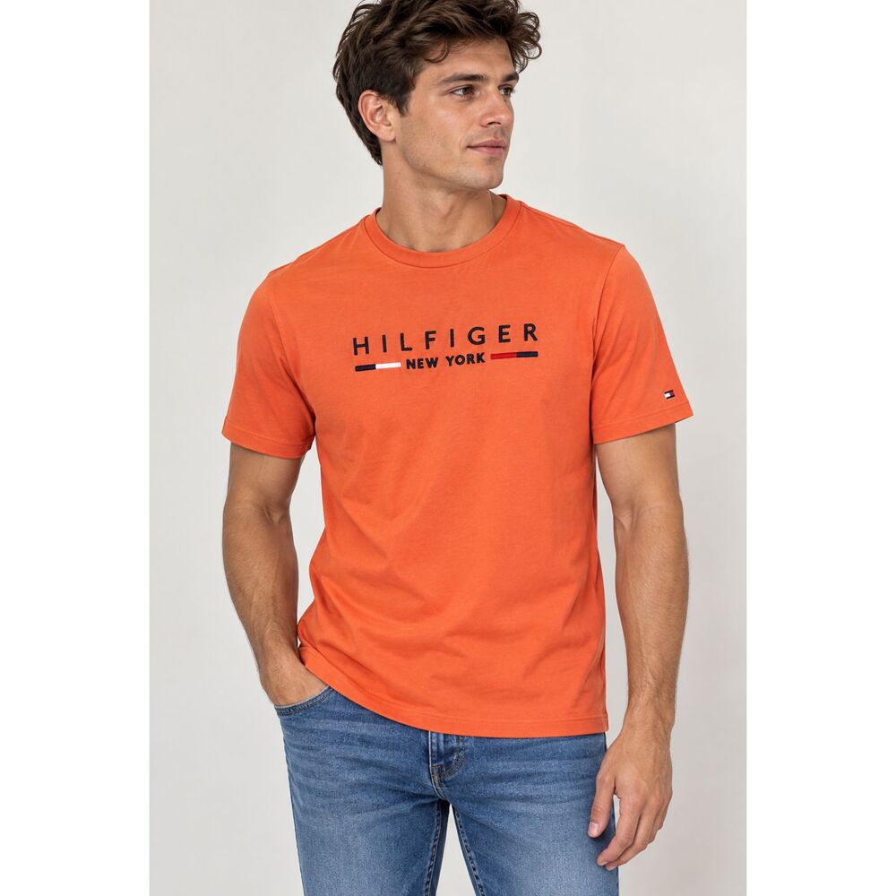 Tommy Hilfiger Men’s M Orange Hilfiger New York Logo T-Shirt 100% Cotton NWT